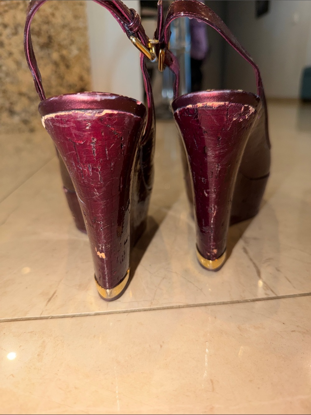 Louis Vuitton Metallic Plum Open-Toe Slingback Heels size 38.5 - Picture 4 of 5